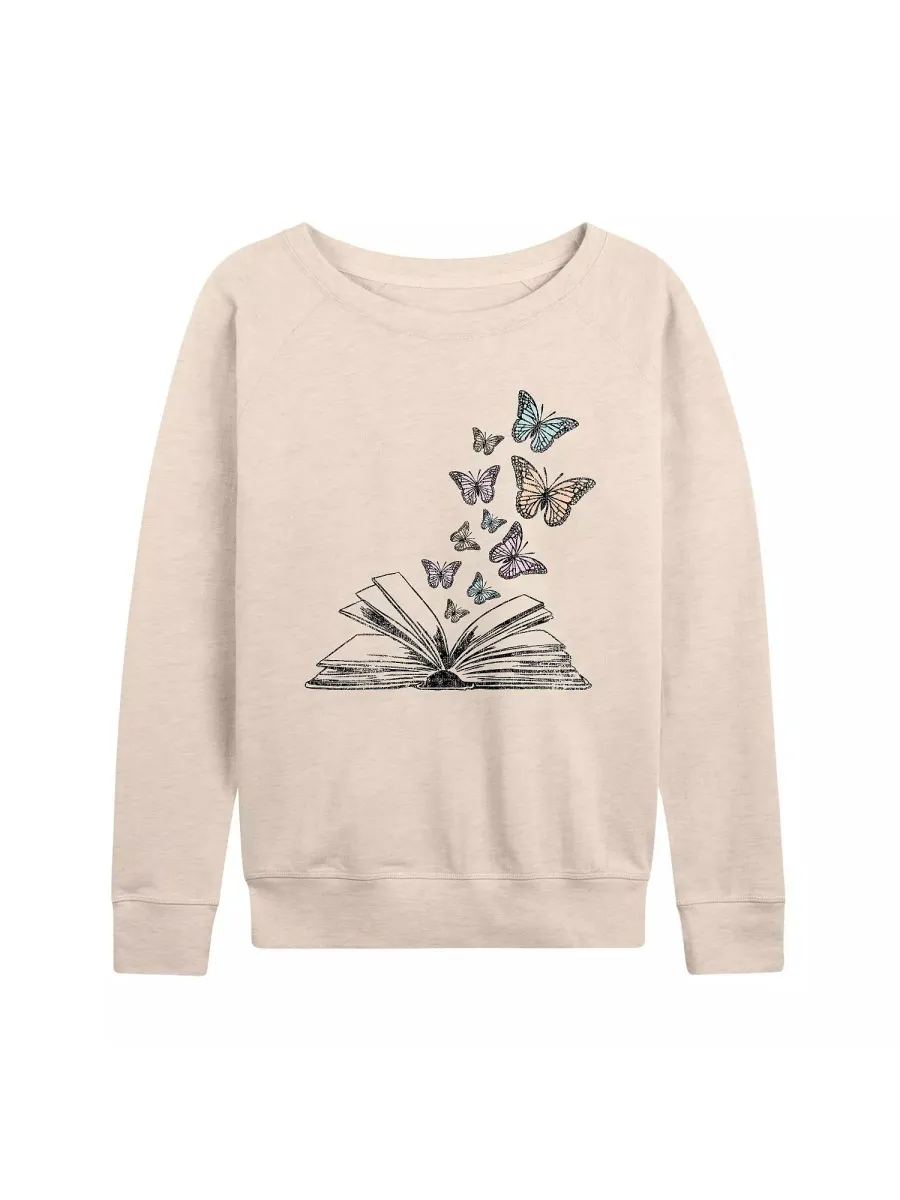 Butterfly and Book Prined Round Neck T-Shirt