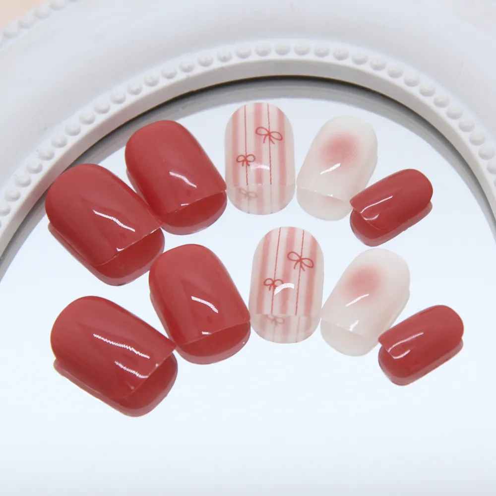 Nailhour 24Pcs Pink Gradient Short Oval Press On Nails