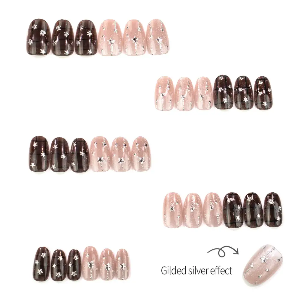 Nailhour 30Pcs Autumn Multicolor Glitter Short Oval Press On Nails