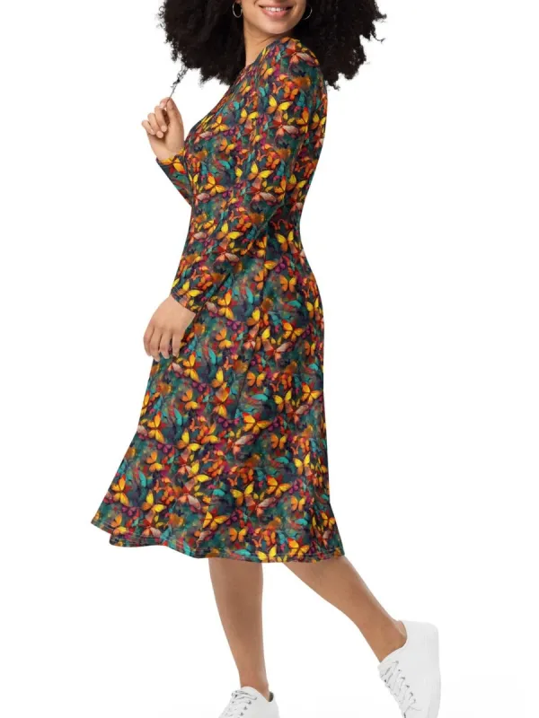 Artistic Butterfly Pocket Dress