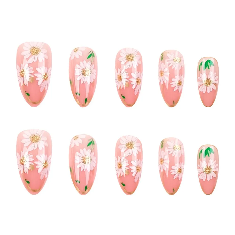Nailhour 24Pcs Autumn Gilded Floral Short Almond Press On Nails