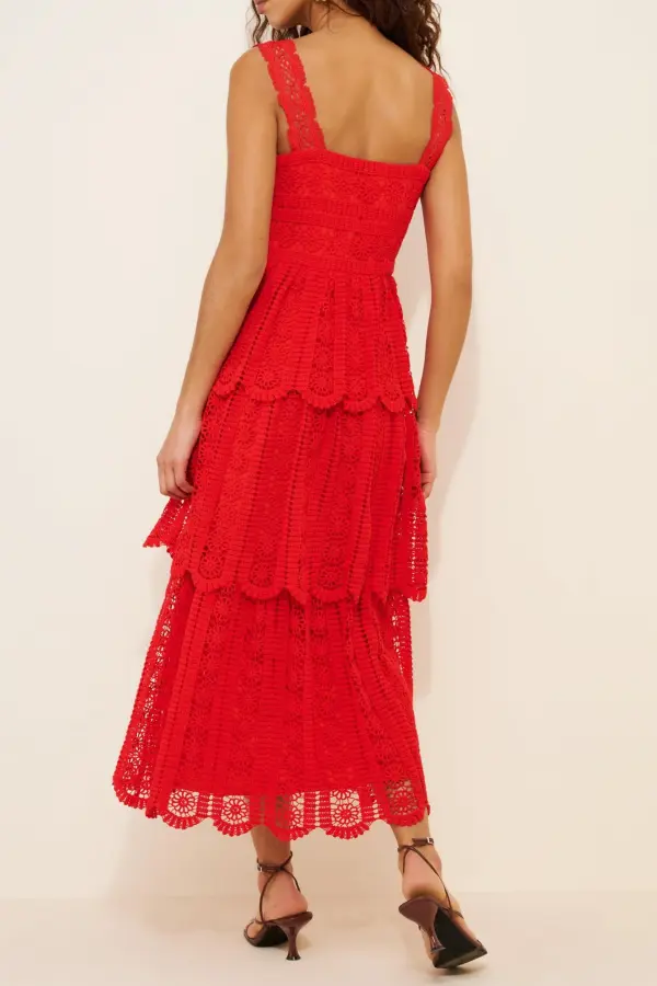 Red Lace Sleeveless Maxi Dresses