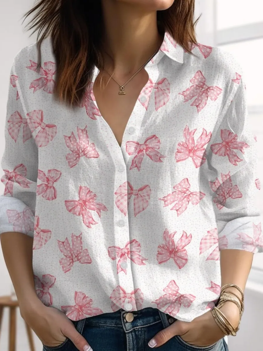 Bow Print Button Shirt