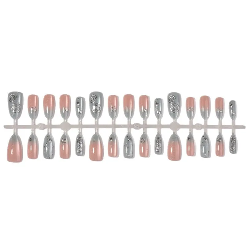 Nailhour 30Pcs Gradient Cat Eye Medium Almond French Press On Nails