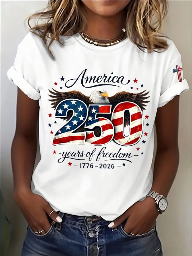 Women'S  America Flag Printed Casual T-Shirt