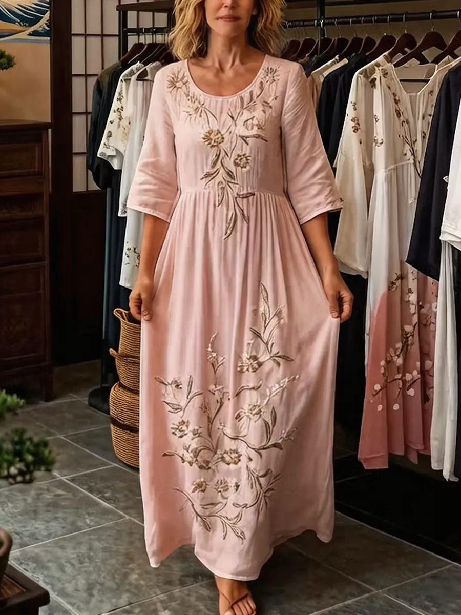 Women's Fashionable Casual Round Neck Printed Dress