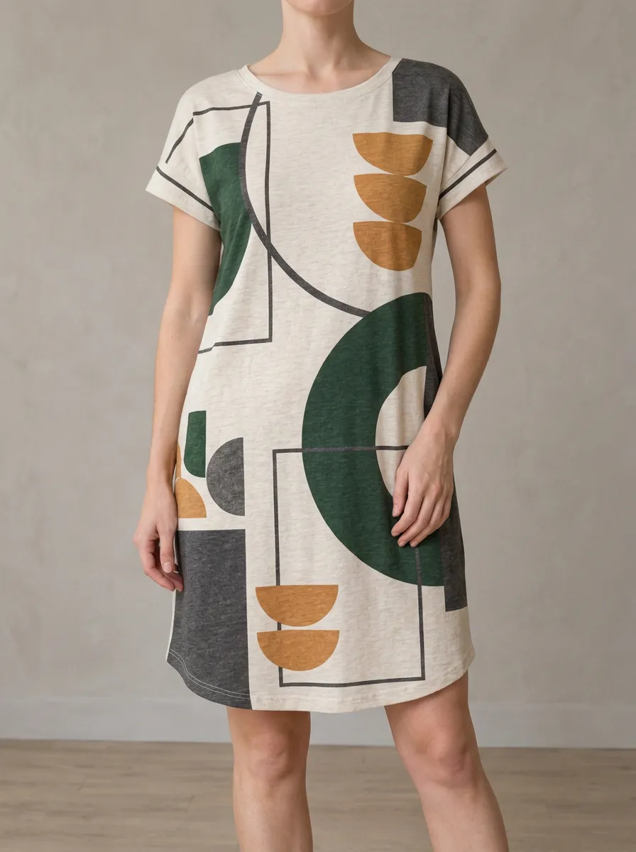 Women's Crew Neck Abstract Print Shift Dress