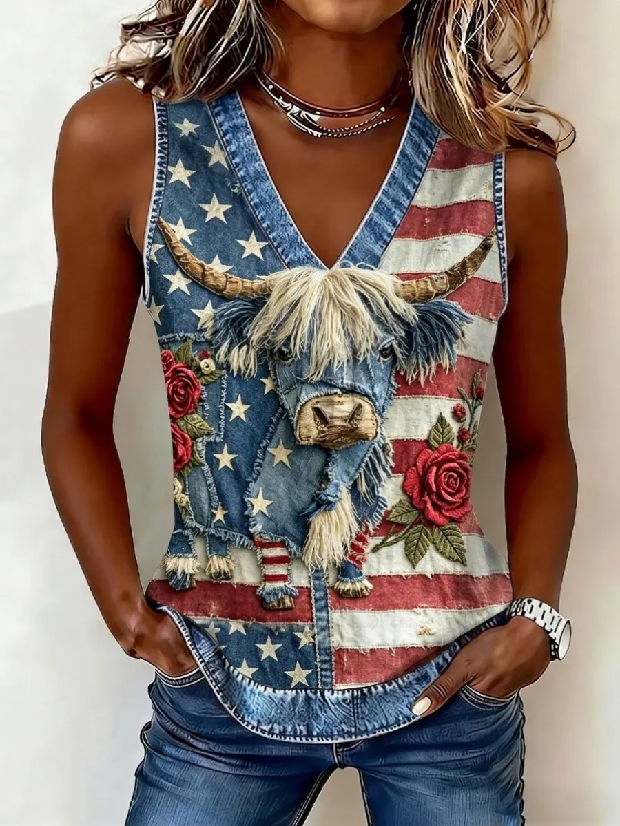 Women's American 250th Anniversary Highland Cattle Print Vest