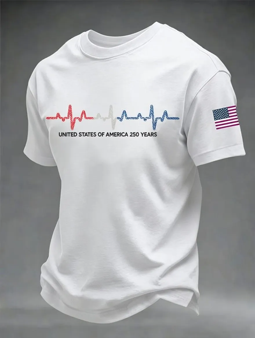 Men'S Casual American 250Th Anniversary Printed Round Neck Short Sleeved T-Shirt