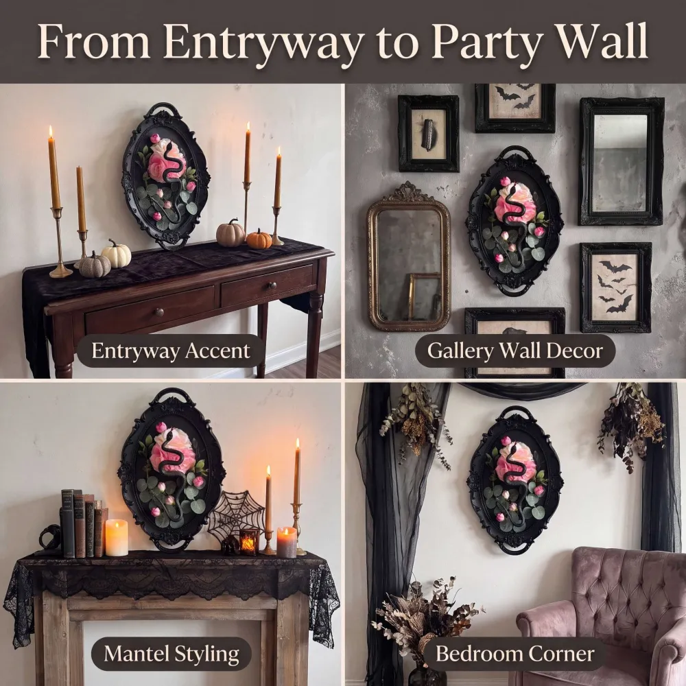 Halloween Retro Oval Photo Frame Dark Snake Flower Mural