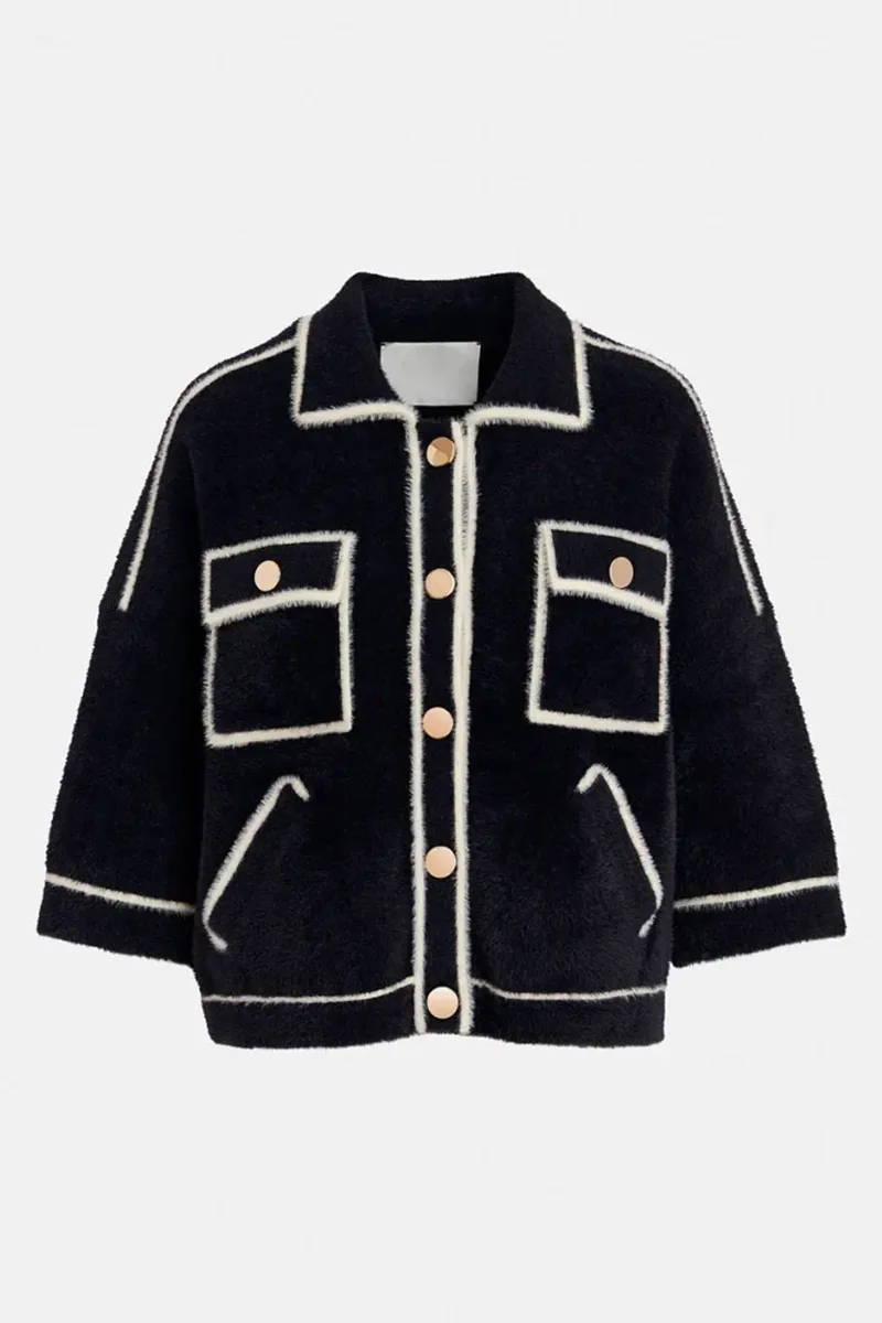 Contrast Trimmed Pocketed Knit Coats