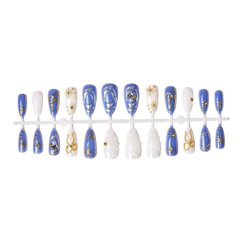 Nailhour 24Pcs 3D Butterfly Bow Medium Almond French Press On Nails