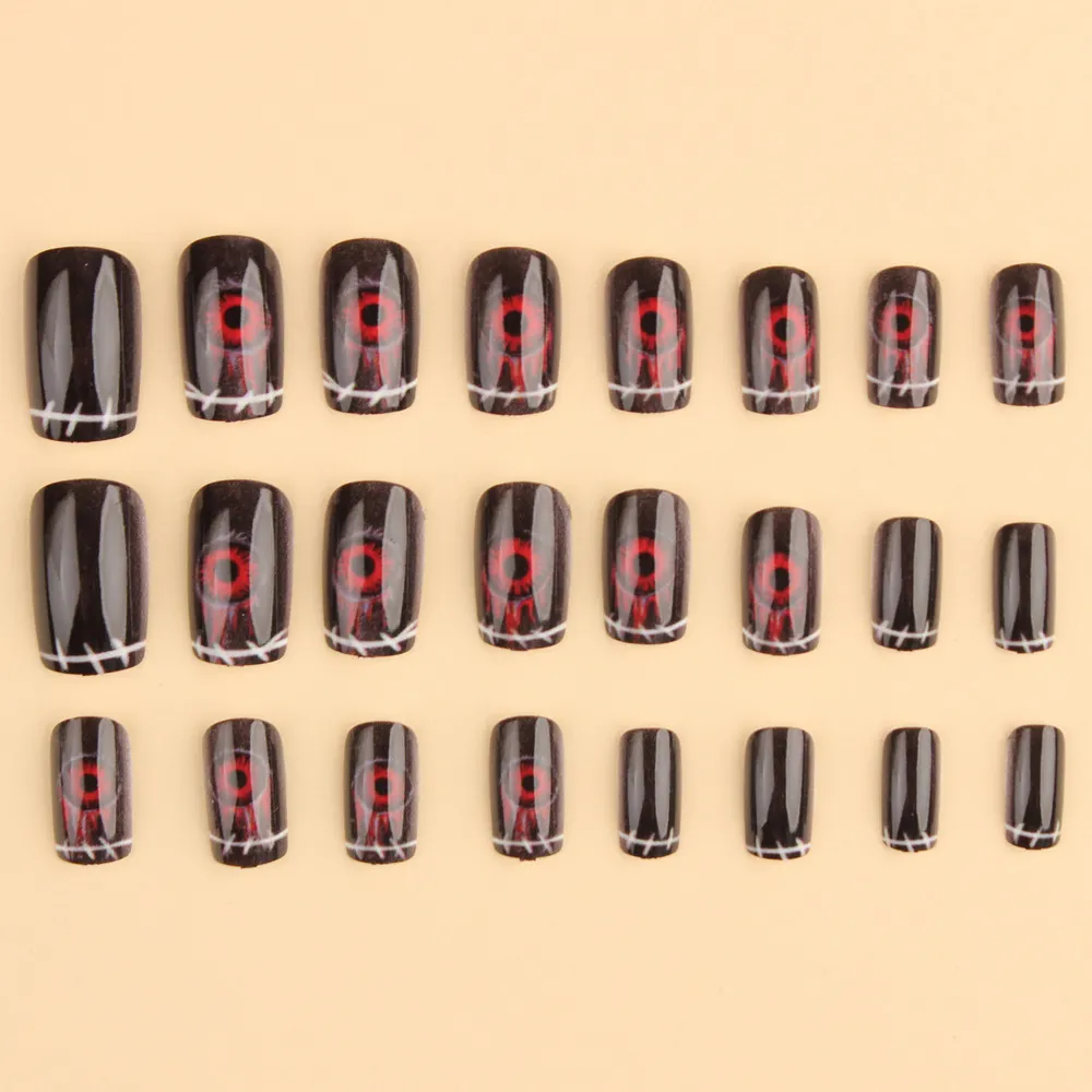 Nailhour 24Pcs Red Eyes Gothic Halloween Press On Nails