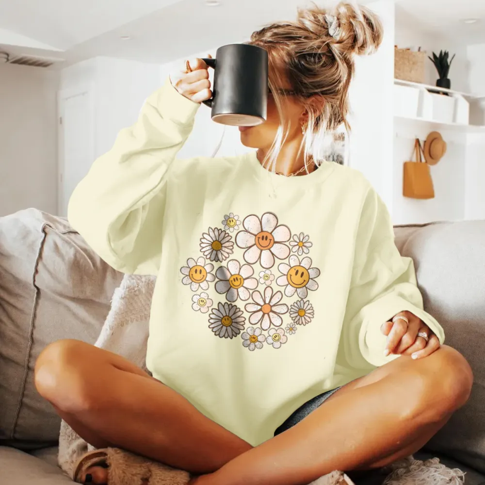Retro Style Flower Graphic Sweatshirts