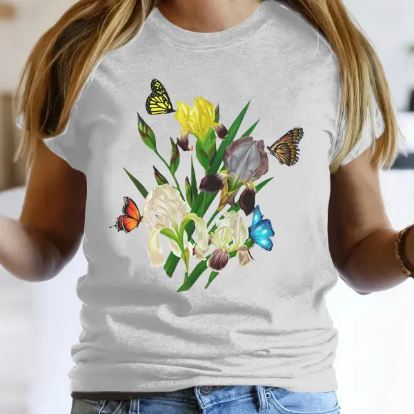 Butterfly And Iris Floral T-Shirts