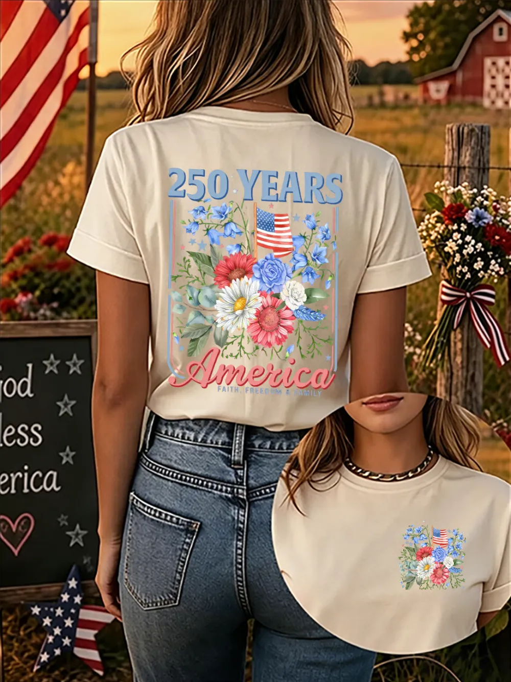 Since 1776, Faith, Liberty, And Family – Women'S 250th Anniversary Of American Faith Print Short-Sleeve T-Shirt