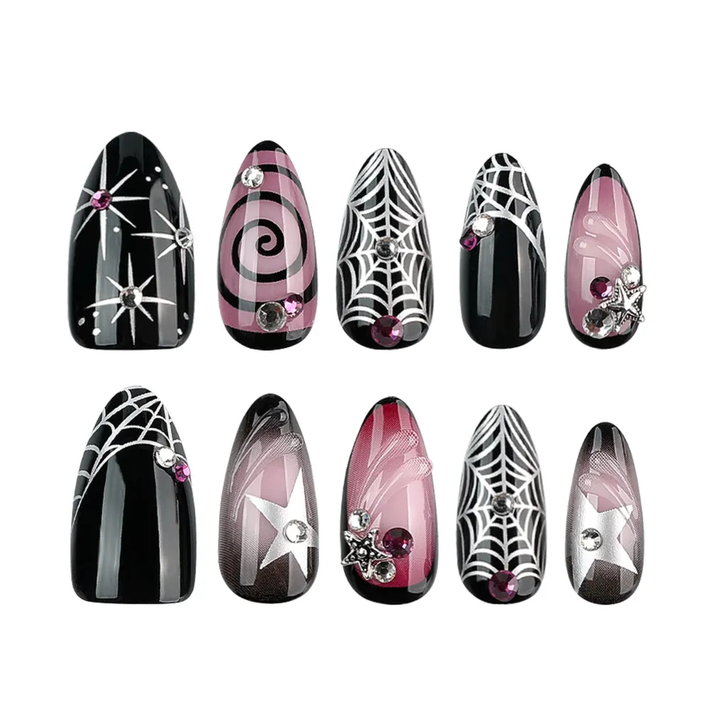 Nailhour 24Pcs Halloween Gradient Medium Almond French Press On Nails