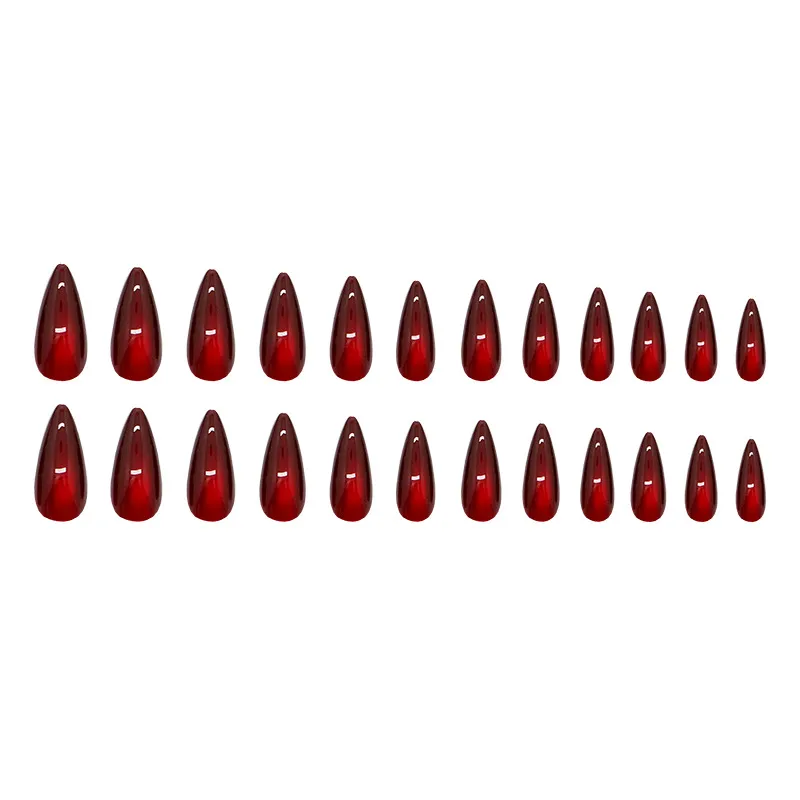 Nailhour 24Pcs Red Party Minimalist Long Cat Eye Press On Nails
