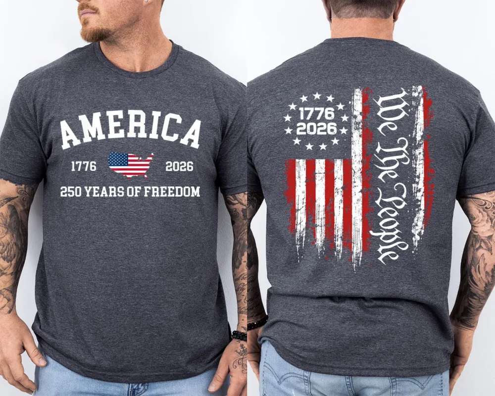 Men'S Casual American 1776-2026 Anniversary Printed Short Sleeved T-Shirt