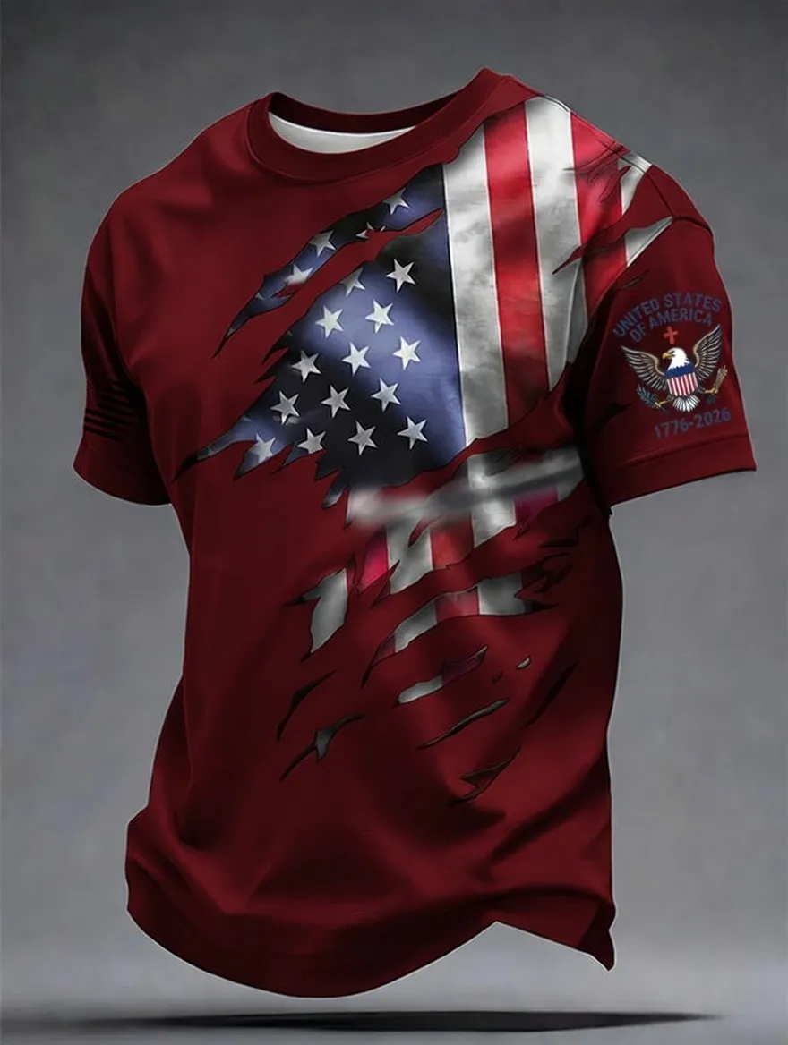 Men'S Retro American Independence Day Printed Short Sleeved T-Shirt