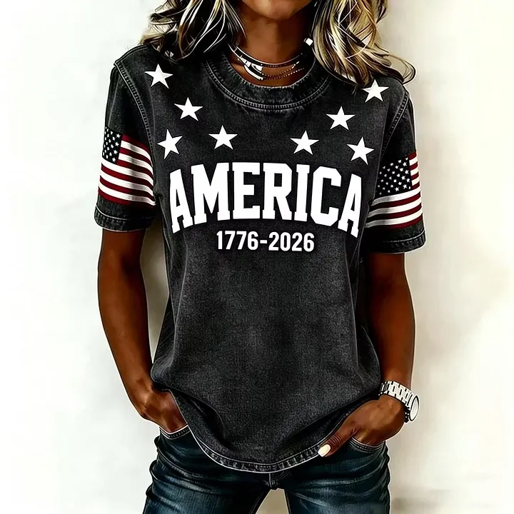 Women's 1776 Independence Day Flag Print Casual T-shirt