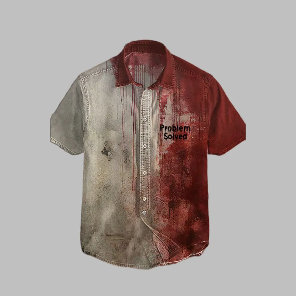 Halloween 2025 Bloody Problem Solved Print Casual Short Sleeve Shirt