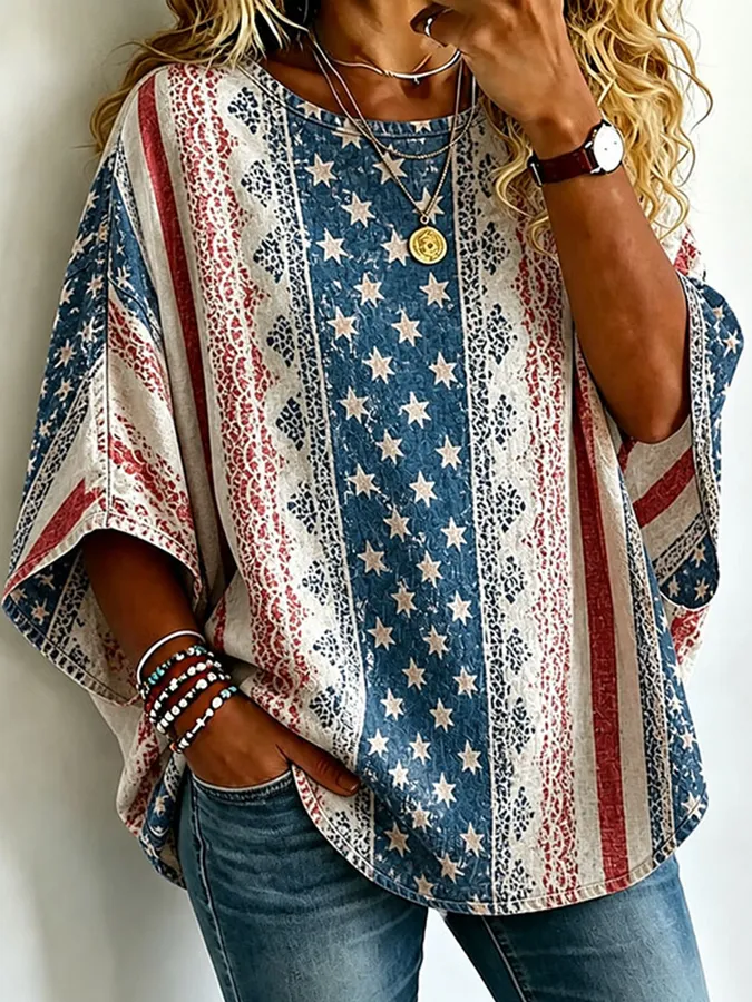 Women's American Flag Vintage Loose T-Shirt
