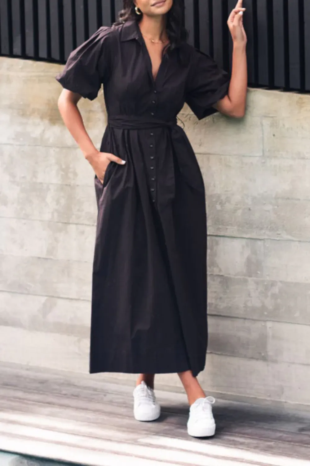 Belted Short - Sleeve Maxi Dress