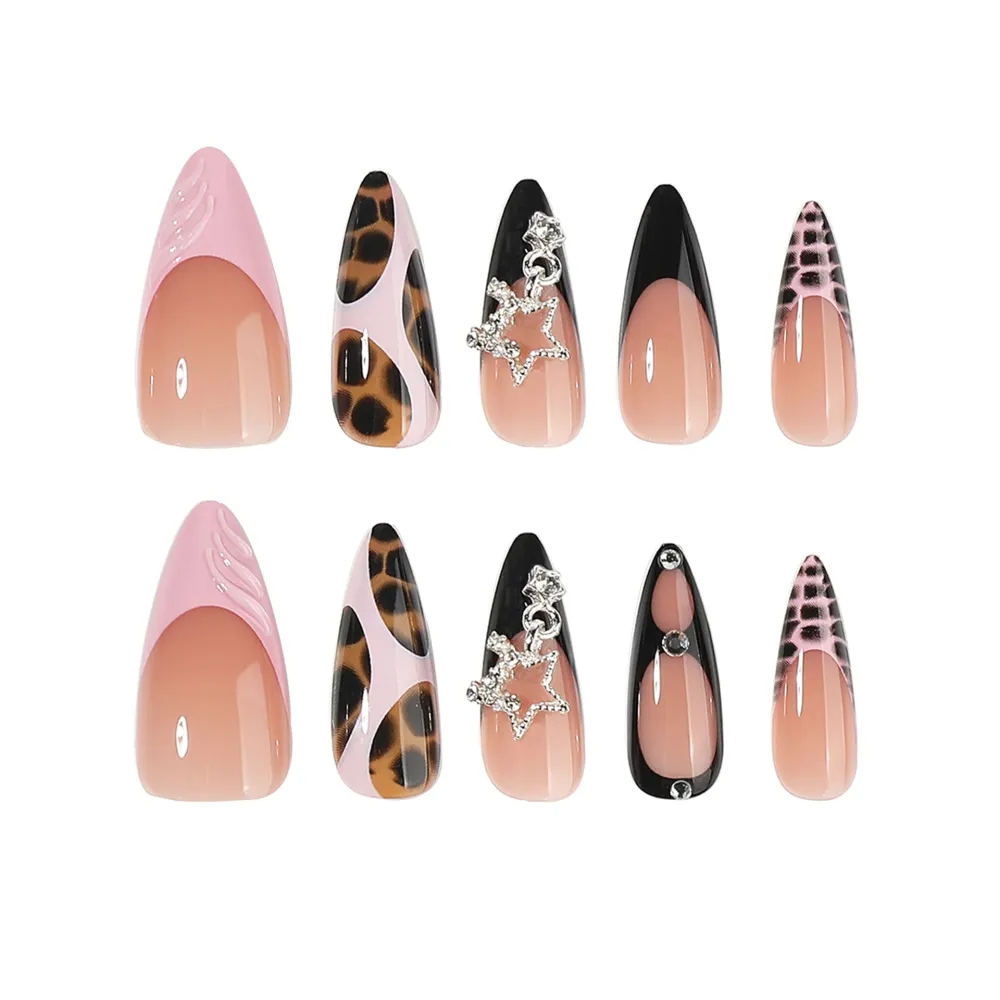 Nailhour 24Pcs Party French Gilded Medium Stiletto Press On Nails