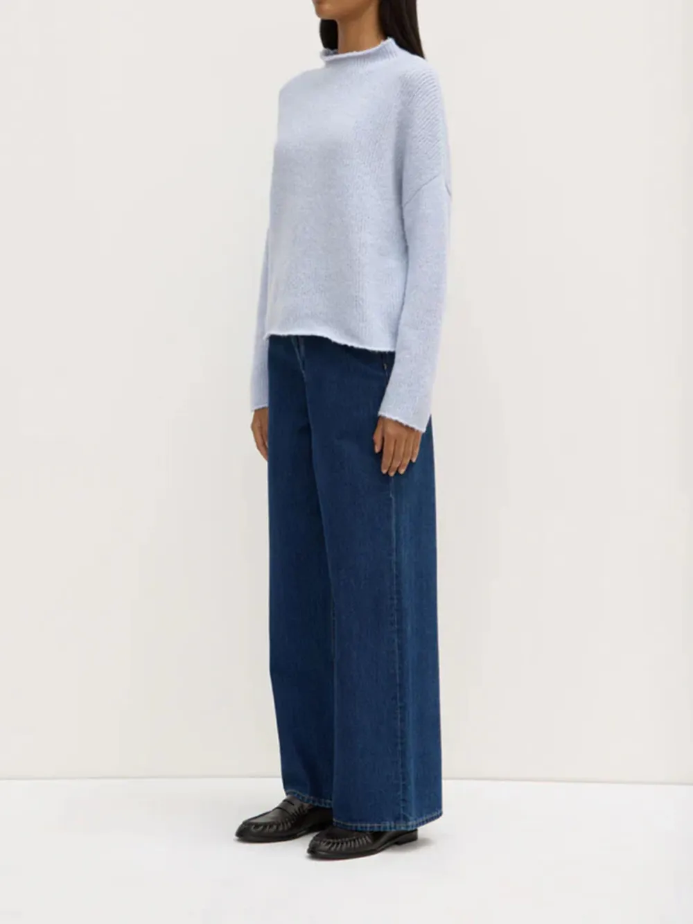 Casual Style Knit Light Blue