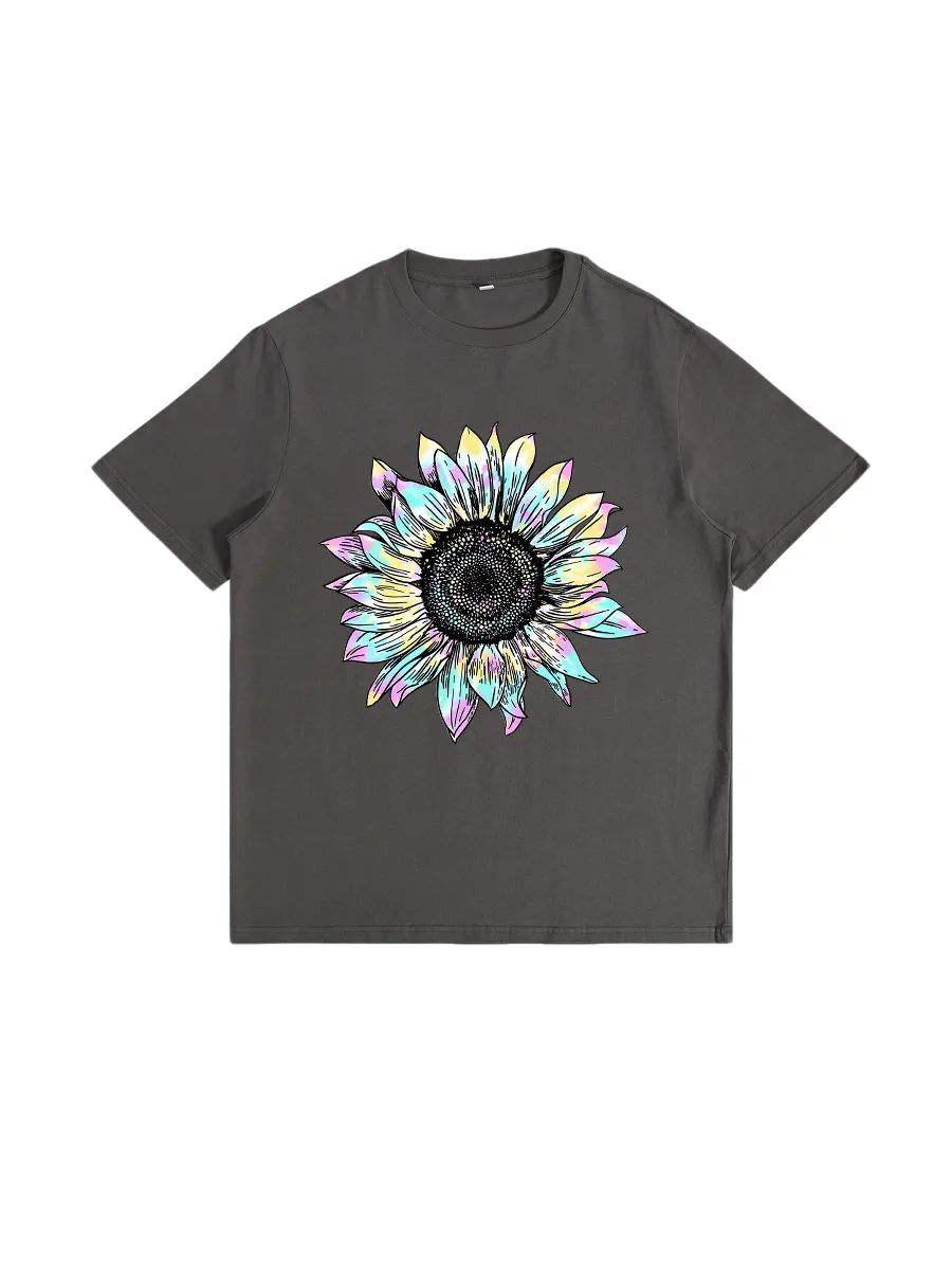 Magenta And Yellow Sunflower Design T-Shirt