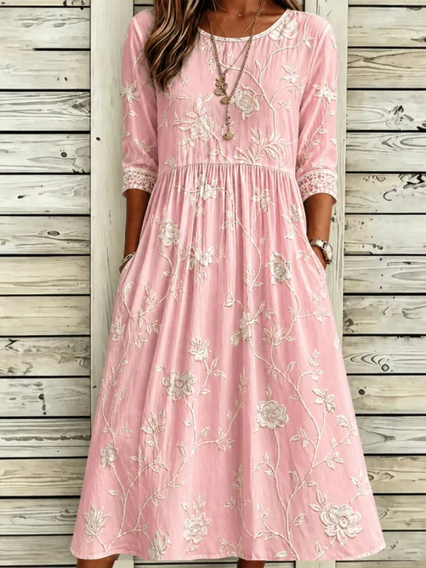 Women'S Casual Plant Flower Art Print Art Casual Dress