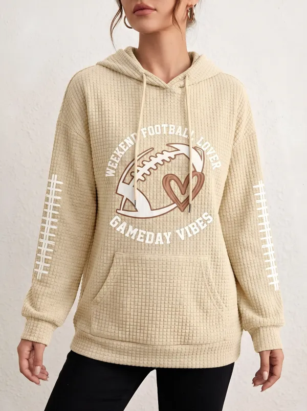 Women's Football Lover Gameday Heart Printed Waffle Hoodie