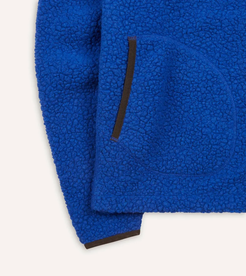 Casual Style Blue Boucle Wool Zip Fleece Jackets