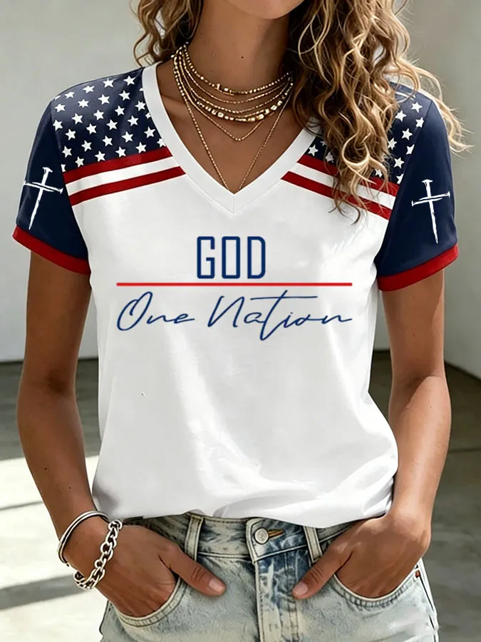 Women'S One Nation Under God Printed Casual T-Shirt