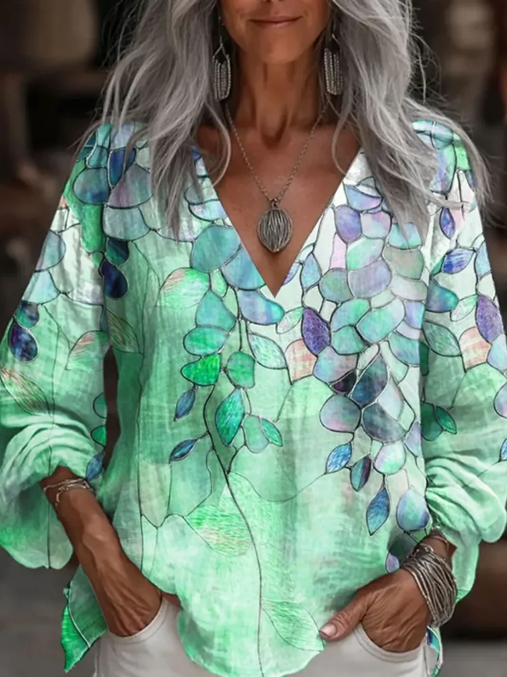 Women's Colorful Leaf Printing Shirt