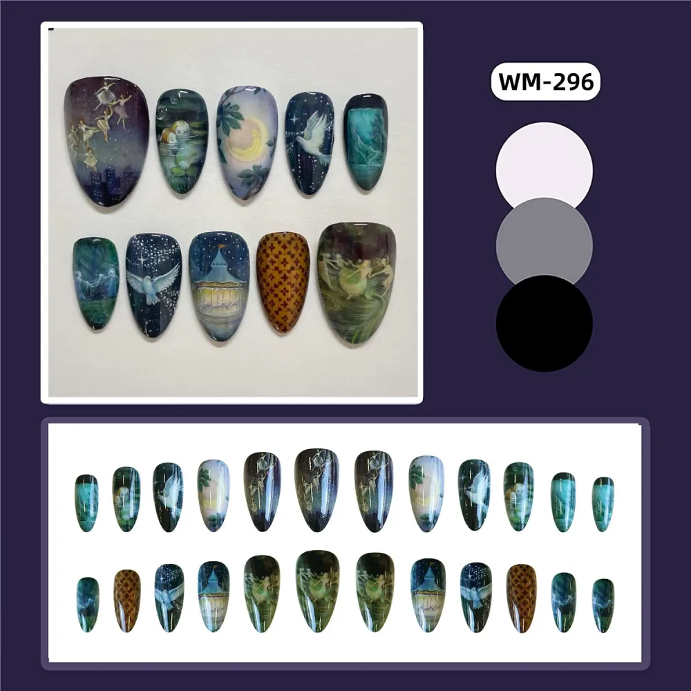 Nailhour 24Pcs Multicolor Handmade Party Short Almond Press On Nails