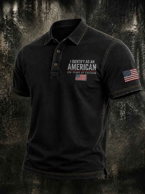 Men'S I Identify As An American Printed Polo Shirt