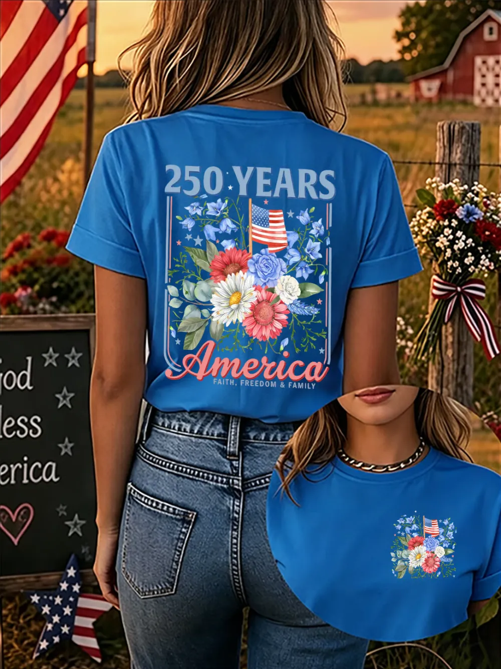 Since 1776, Faith, Liberty, And Family – Women'S 250th Anniversary Of American Faith Print Short-Sleeve T-Shirt