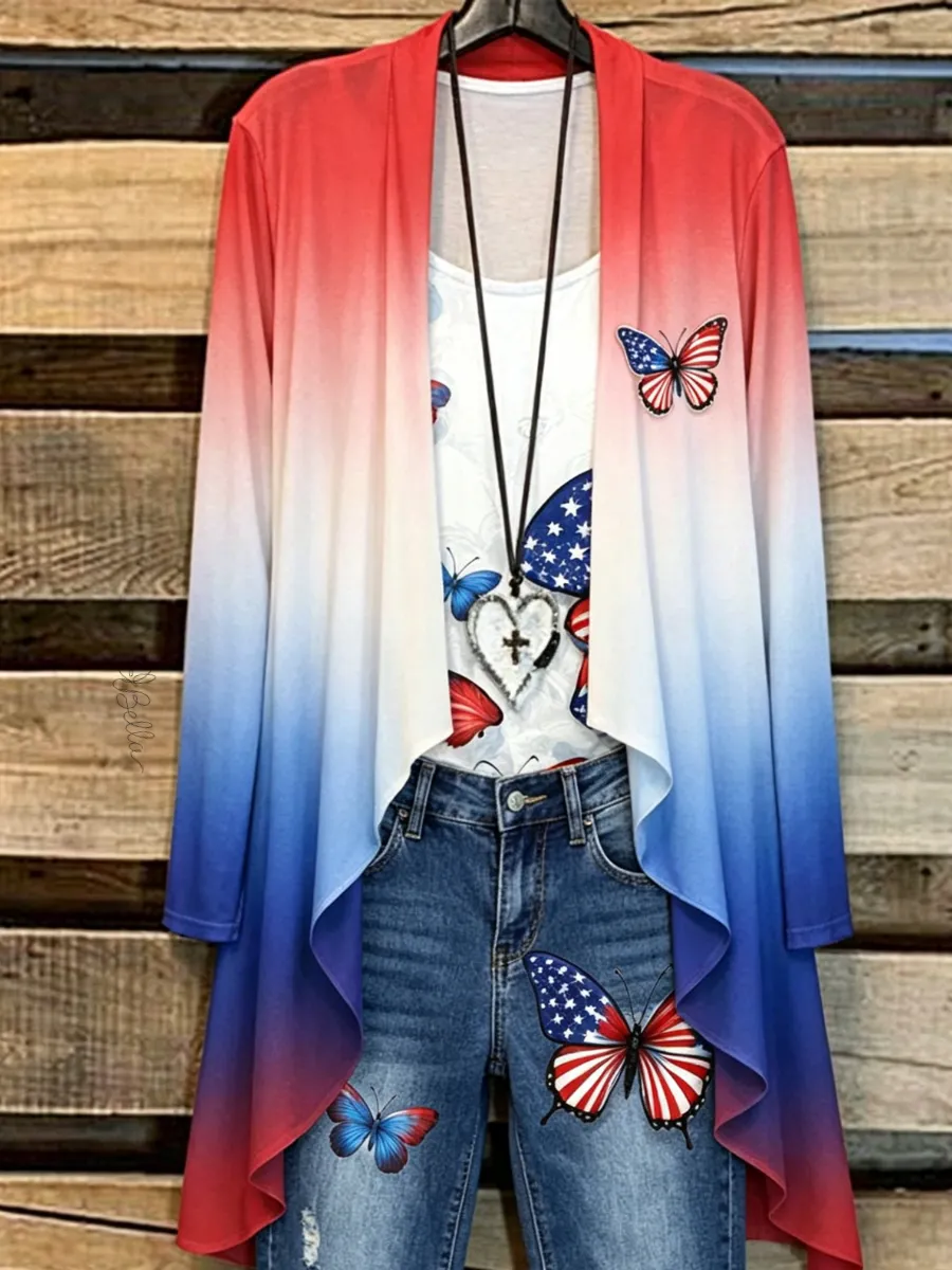 Women's Independence Day Printed Casual Cardigan
