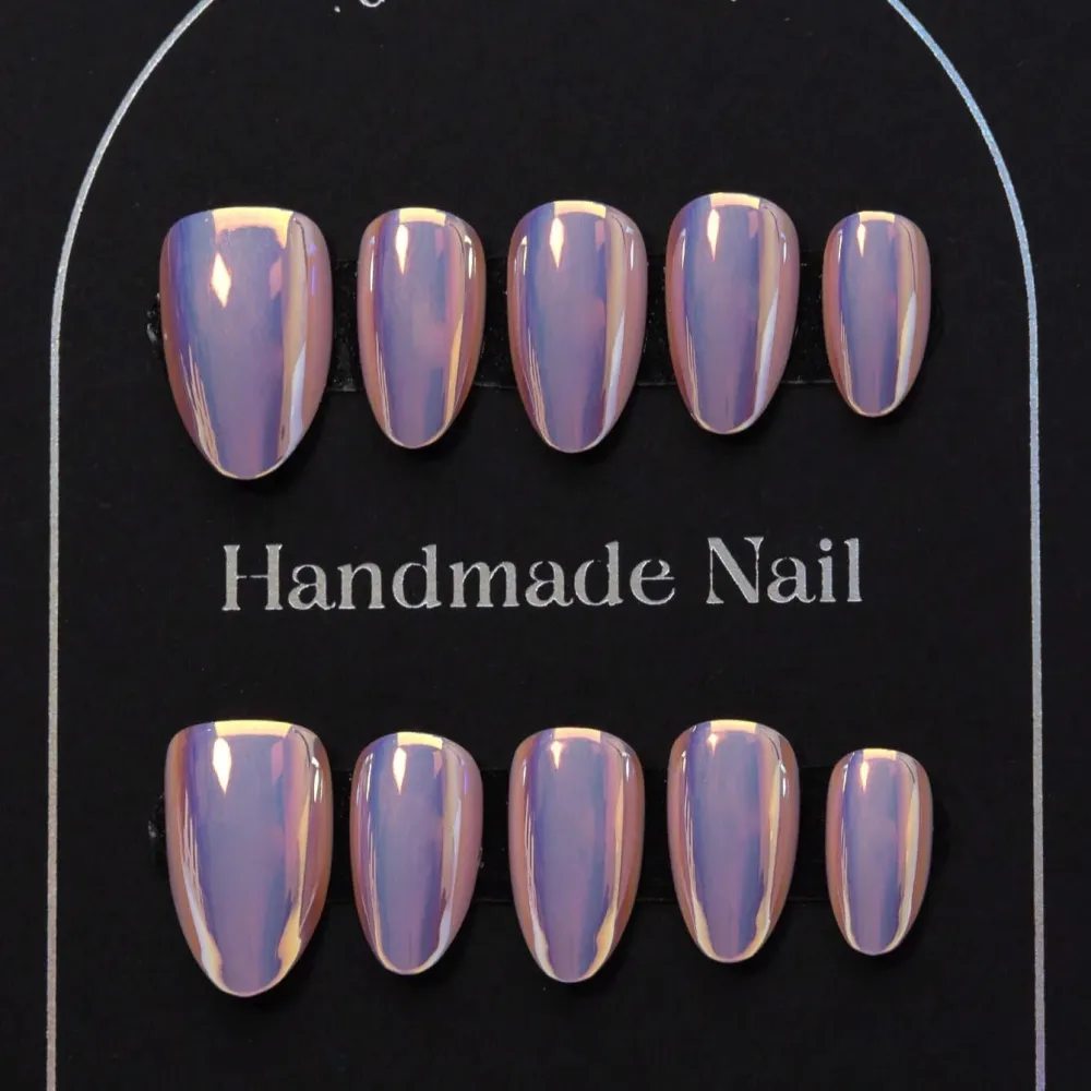 Nailhour 24Pcs Long Almond Purple Aurora Press On Nails