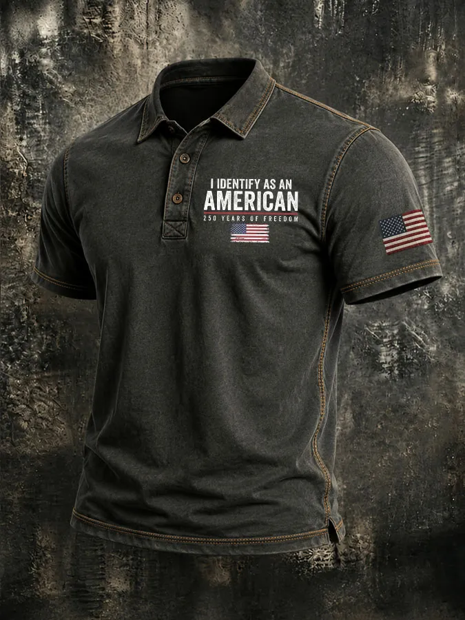 Men'S I Identify As An American Printed Polo Shirt