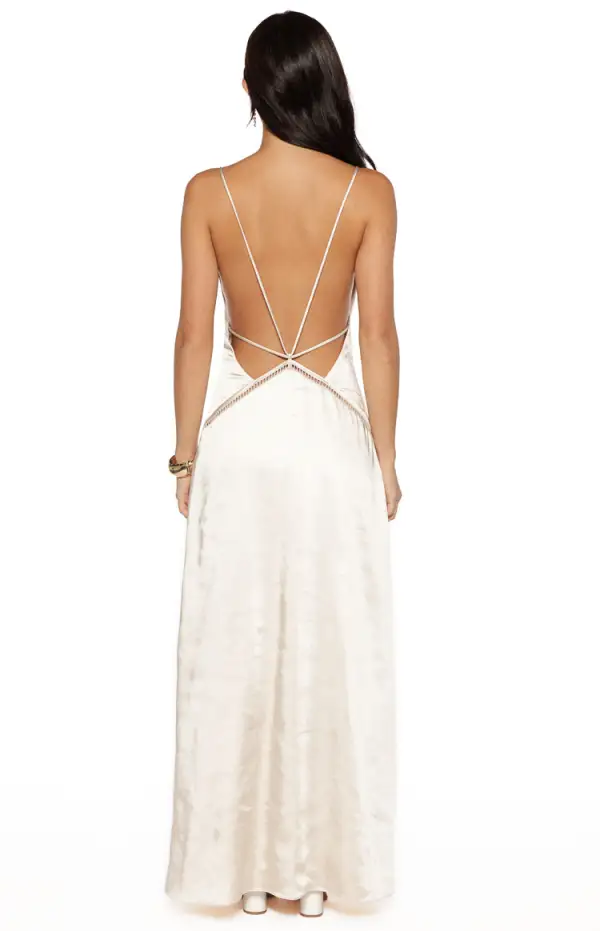 Satin V Neck Backless Maxi Dress