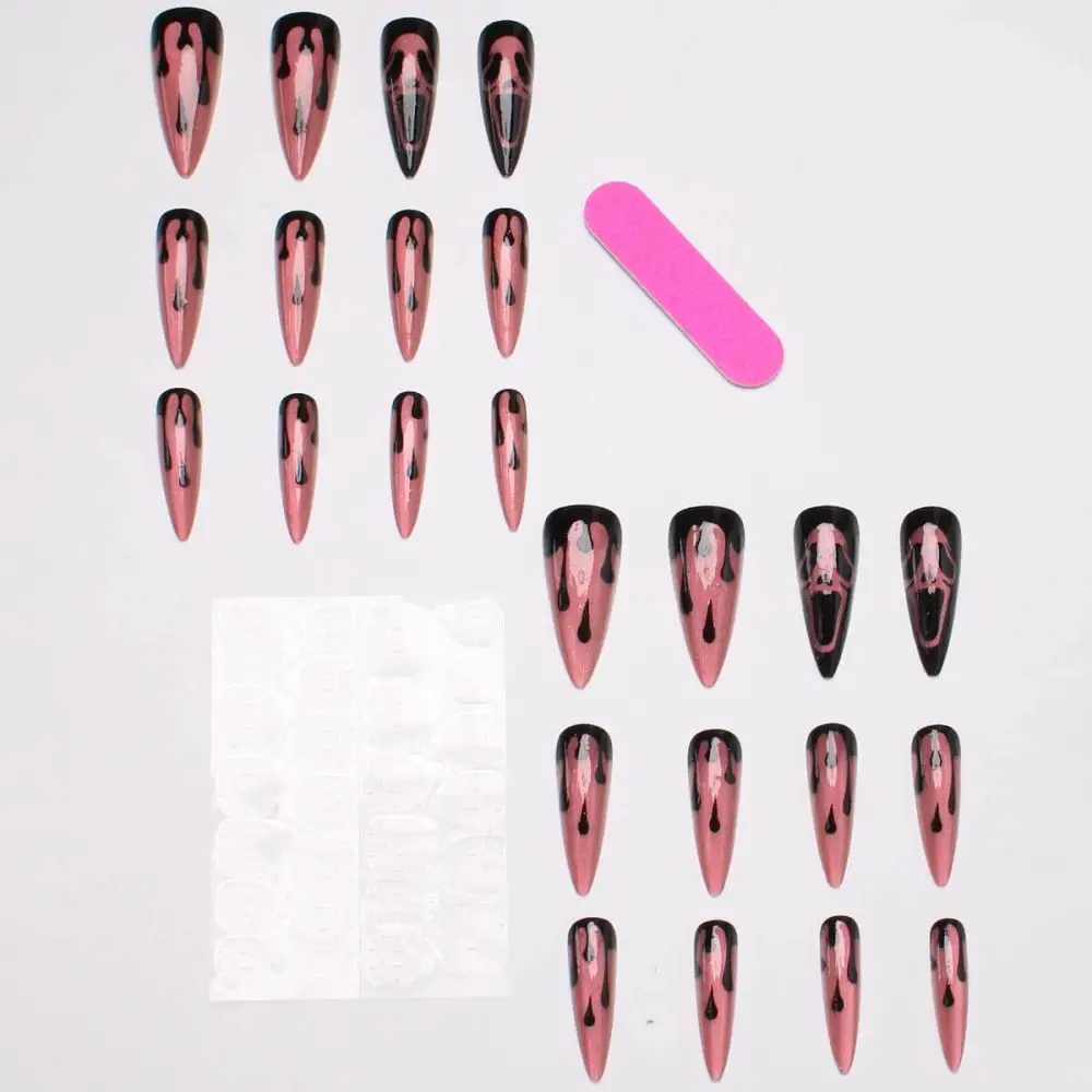 Nailhour 24Pcs Pink Glitter Cat Eye Long Stiletto Press On Nails