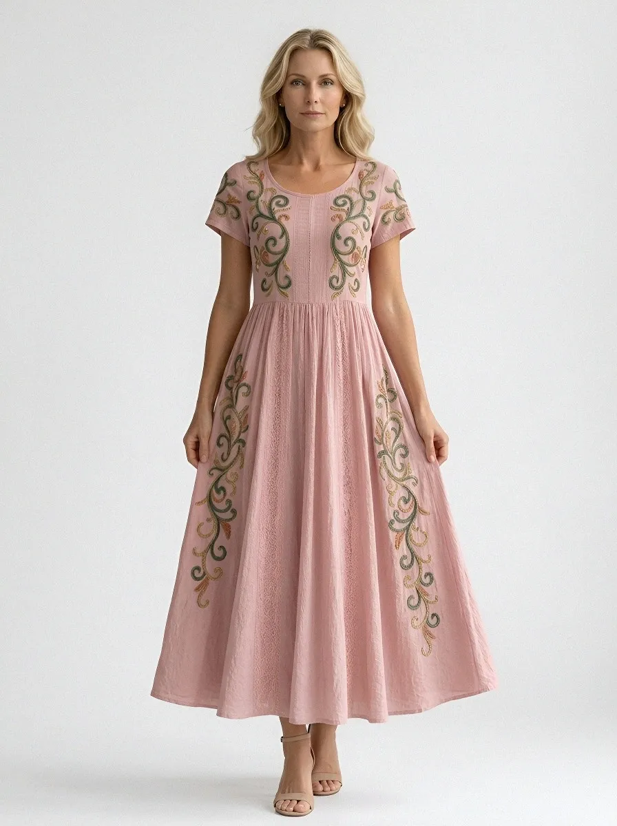 Women's Breast Cancer Awareness Floral Embroidery Printed Dress
