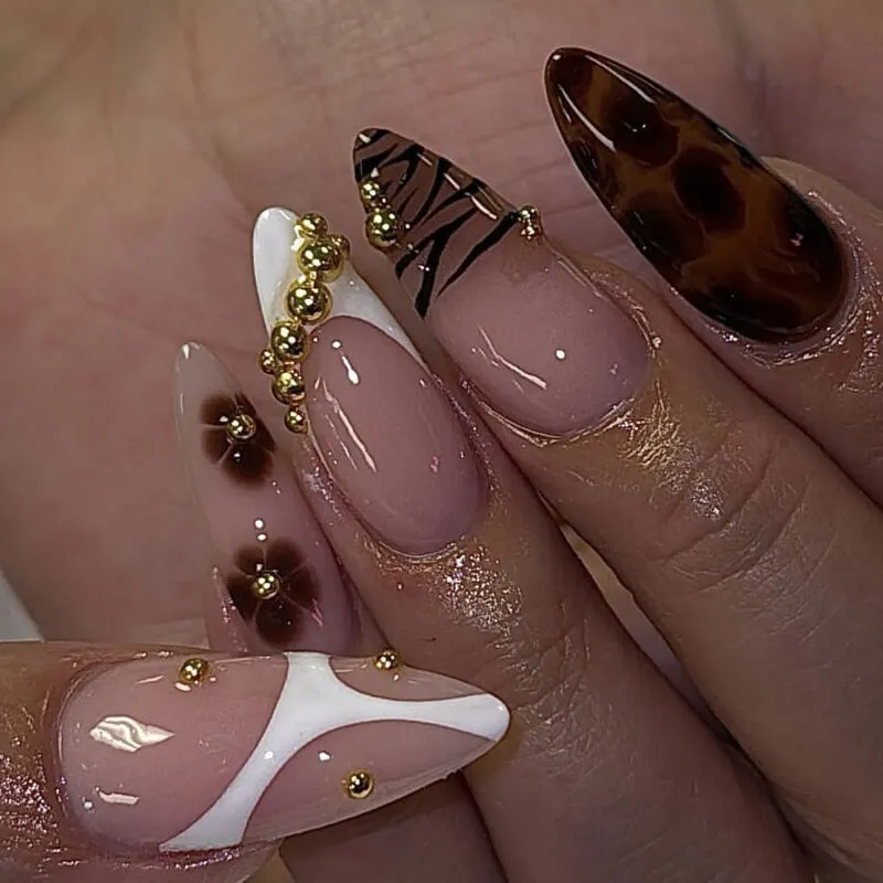 Nailhour 24Pcs Autumn Long Almond Press On Nails