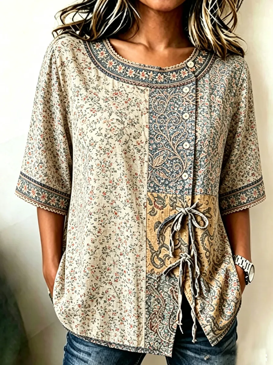 Women's retro floral art top
