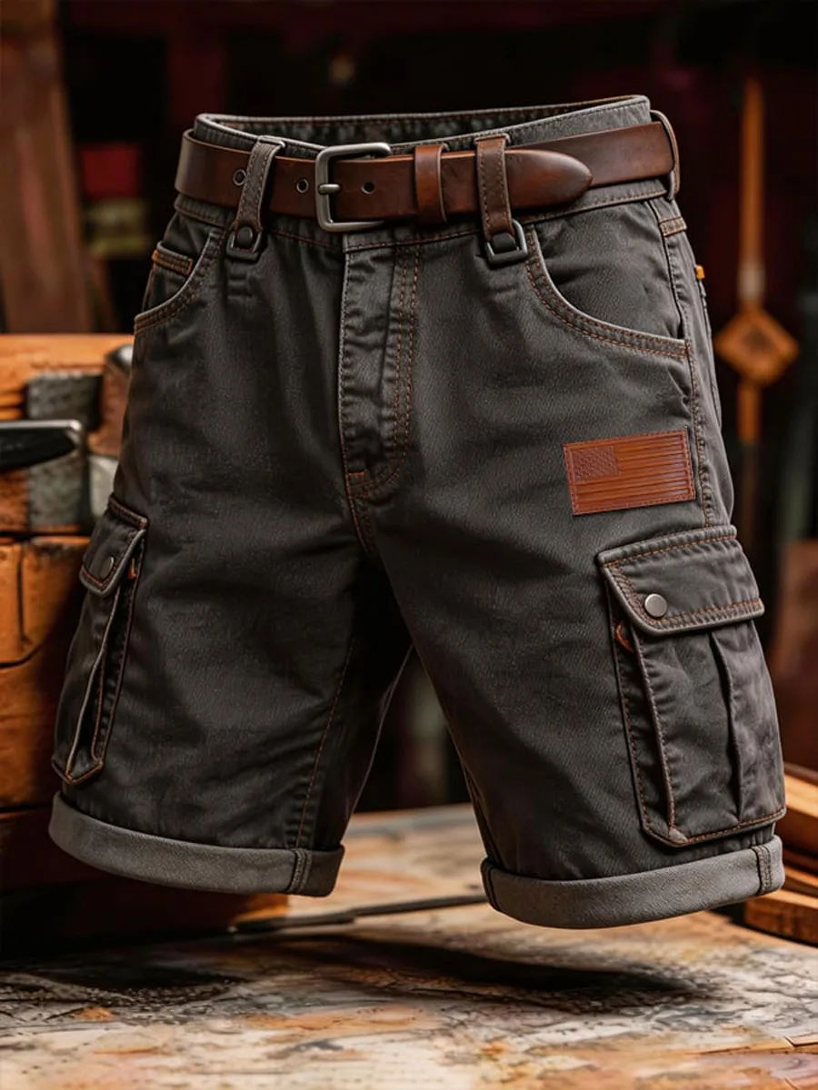 Men's Retro Outdoor Washed & Distressed Multi-Pocket Functional Cargo Shorts