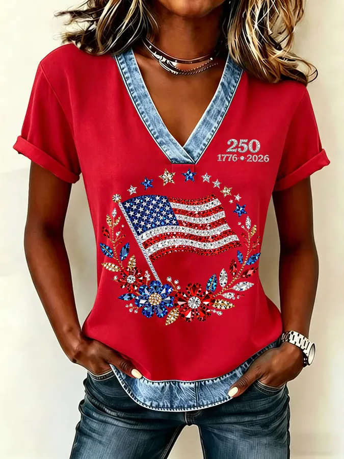 Women'S Flag Printed Casual Top