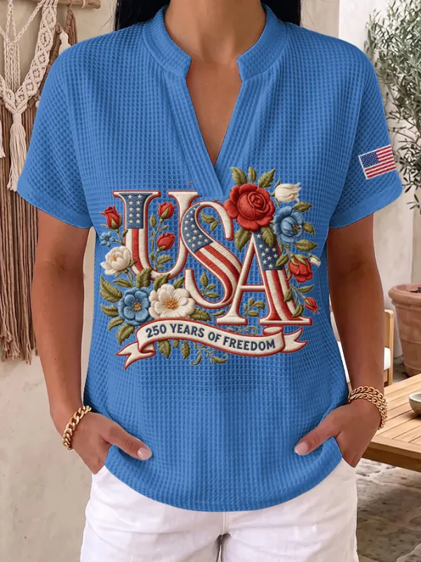 Women's 250th Anniversary of the United States Printed Waffle Top